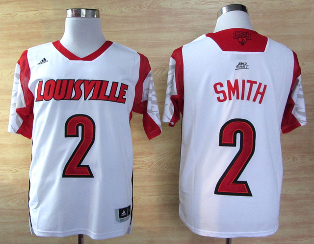 NCAA  Louisville Cardinals 2 Russ Smith White College Basketball Jersey Big East Patch